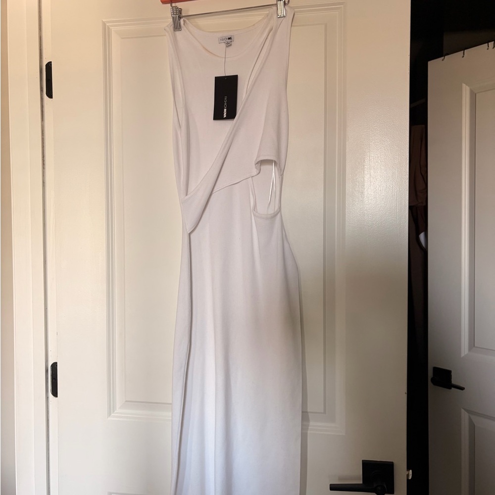 White Sleeveless Draped Maxi Dress